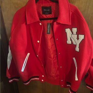 New Look Bright Red Snap-Front Varsity Jacket
